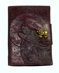 Wolf/Moon Leather Embossed Journal 5 x 7 with metal lock